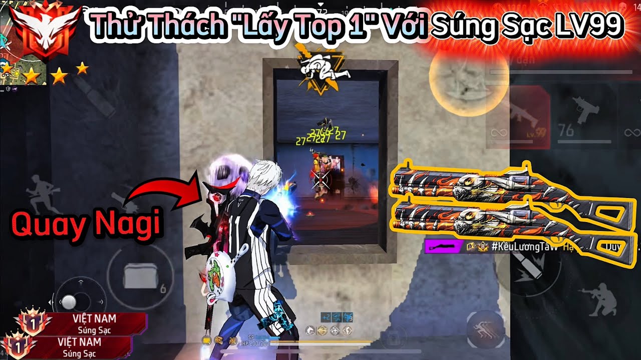 [Free Fire] Thử Thách Solo Squad 1 Vs 52 "Lấy Top 1 Bằng Súng Sạc Lv99" + Test Đồ Nagi Blue Block !
