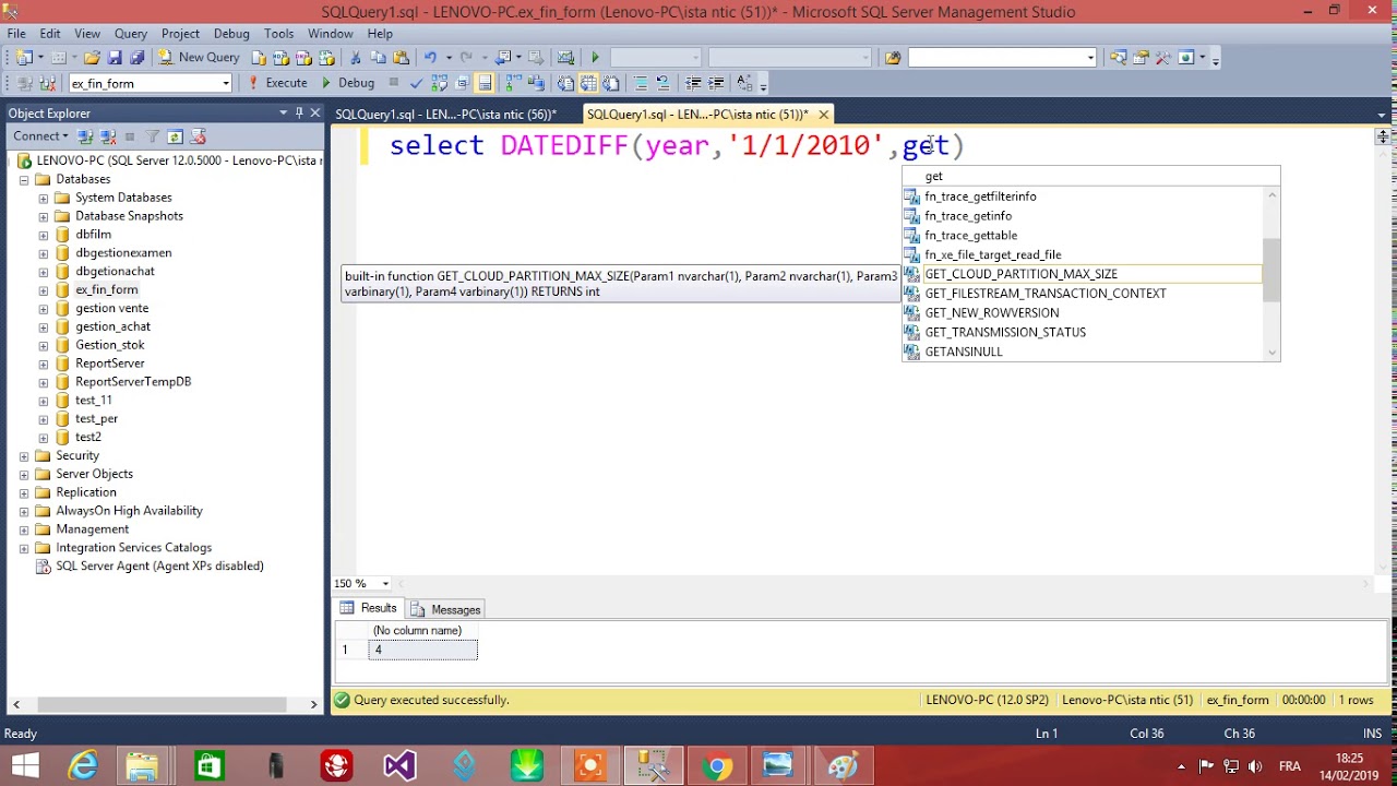 FORMATION SQLSERVER Démo 30 ....Explication de DATEDIFF (y,datestrat ...
