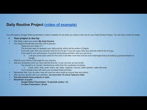 Daily Routine Project Rubric
