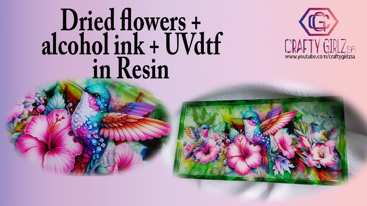 Волшебство спиртовых чернил с настоящими листьями и цветами - Поднос из смолы «Тропическая колибри»