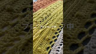 ショートケーキショールのブロッキング中