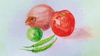 vegetables still realistic watercolor draw tutorial