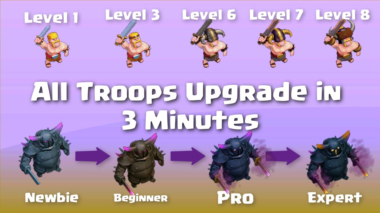 Upgrade All Troops In 3 Minutes Clash Of Clans All Troops Upgrades In Every Level Youtube