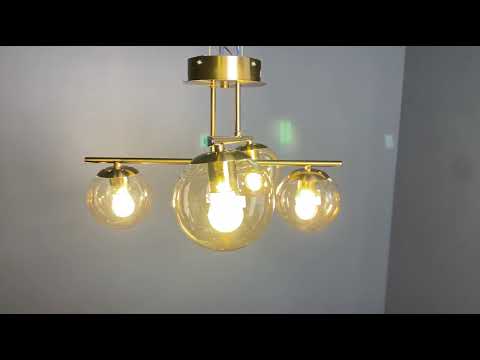 Бронзова стельова сучасна люстра на 4 плафони (52-9801-4 BRZ+BR), видео 1
