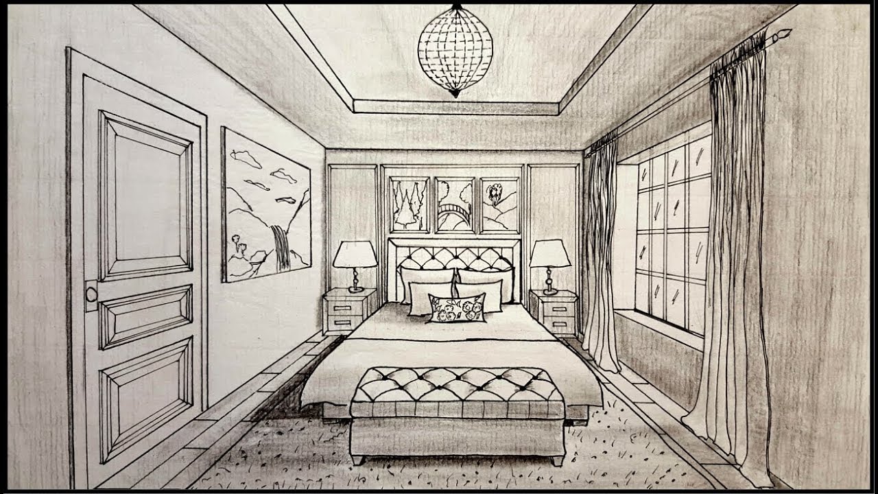 Drawing A Bedroom In One Point Perspective Timelapse