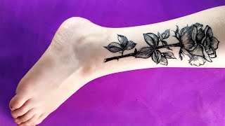 How to draw Gauri roses with black henna on the body / نقش حناء ورد جوري جديد😍🌹