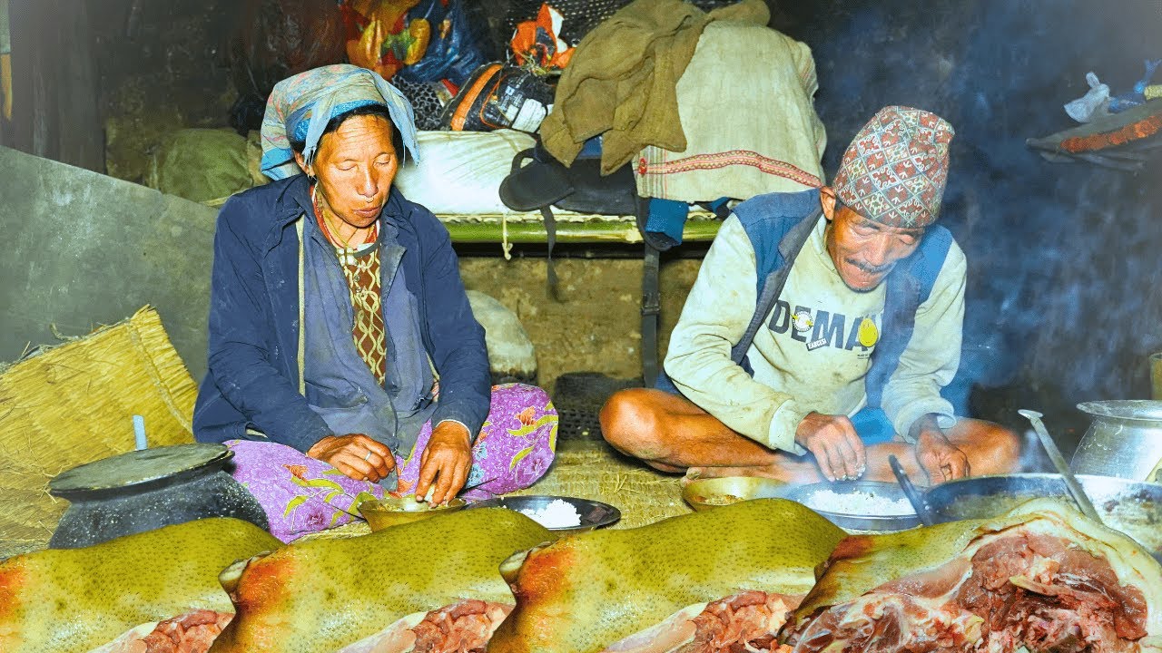Rural Village Kitchen | Pork Fry Cooking & Eating Fresh Fruits and Vegetables @TheRuralLifeNepal
