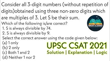 Consider all 3-digit numbers using three non-zero digits which are multiple of 3. Let S be their sum