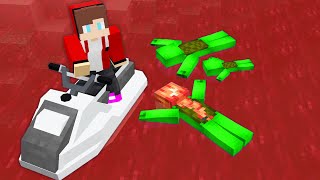 JJ with Jet Ski Found Mikey Family on the BLOOD WATER in Minecraft - Maizen !