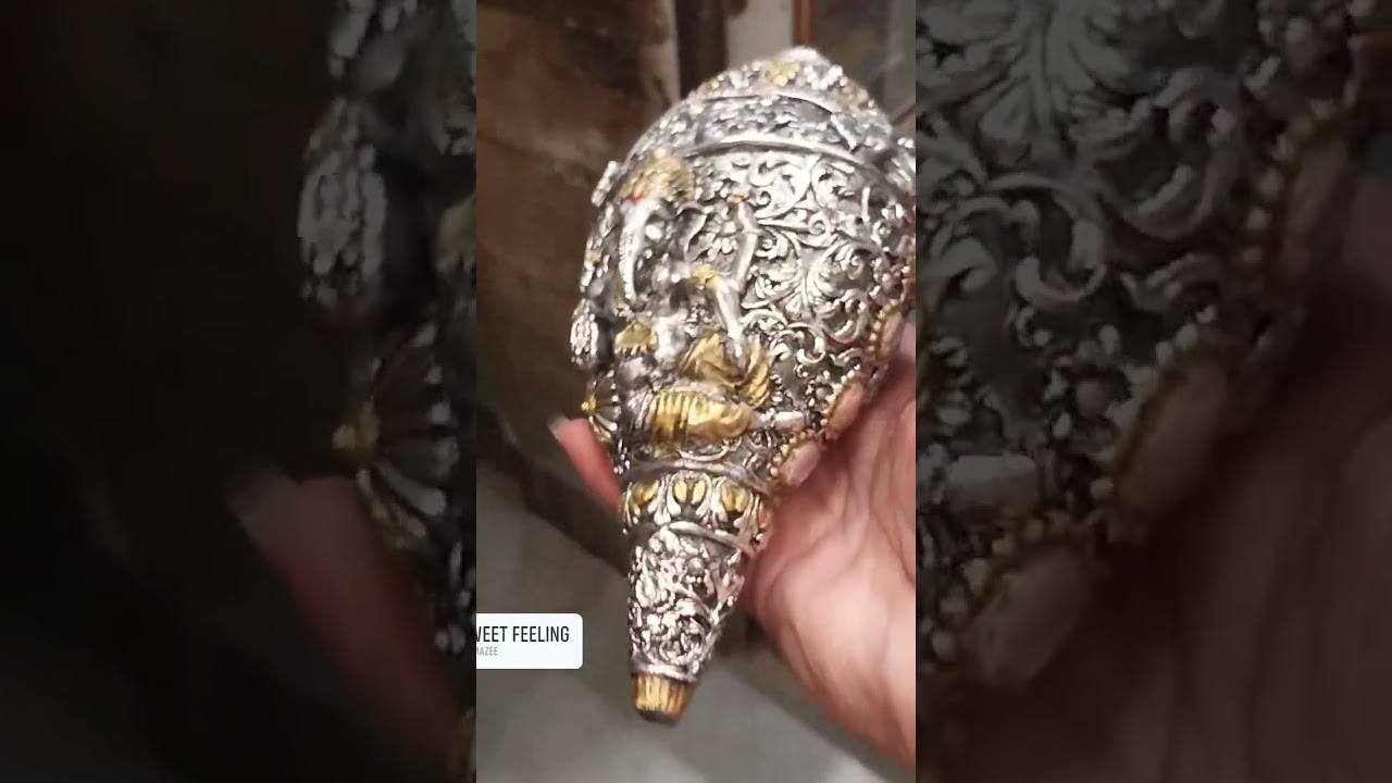 Divine Silver-Gold Carved Ganesha Shankh.Symbol of Prosperity & Blessings. for shipping  9350811962