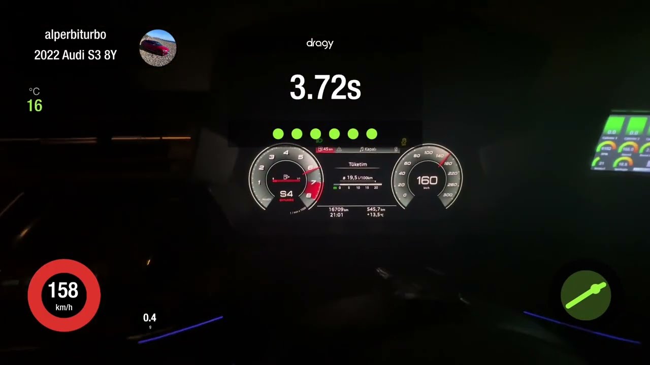 Audi S3 8Y Stage 2 acceleration: 100-200km/h - 508hp 660nm - tuning by MGREMAPS Chip tuning&upgrade