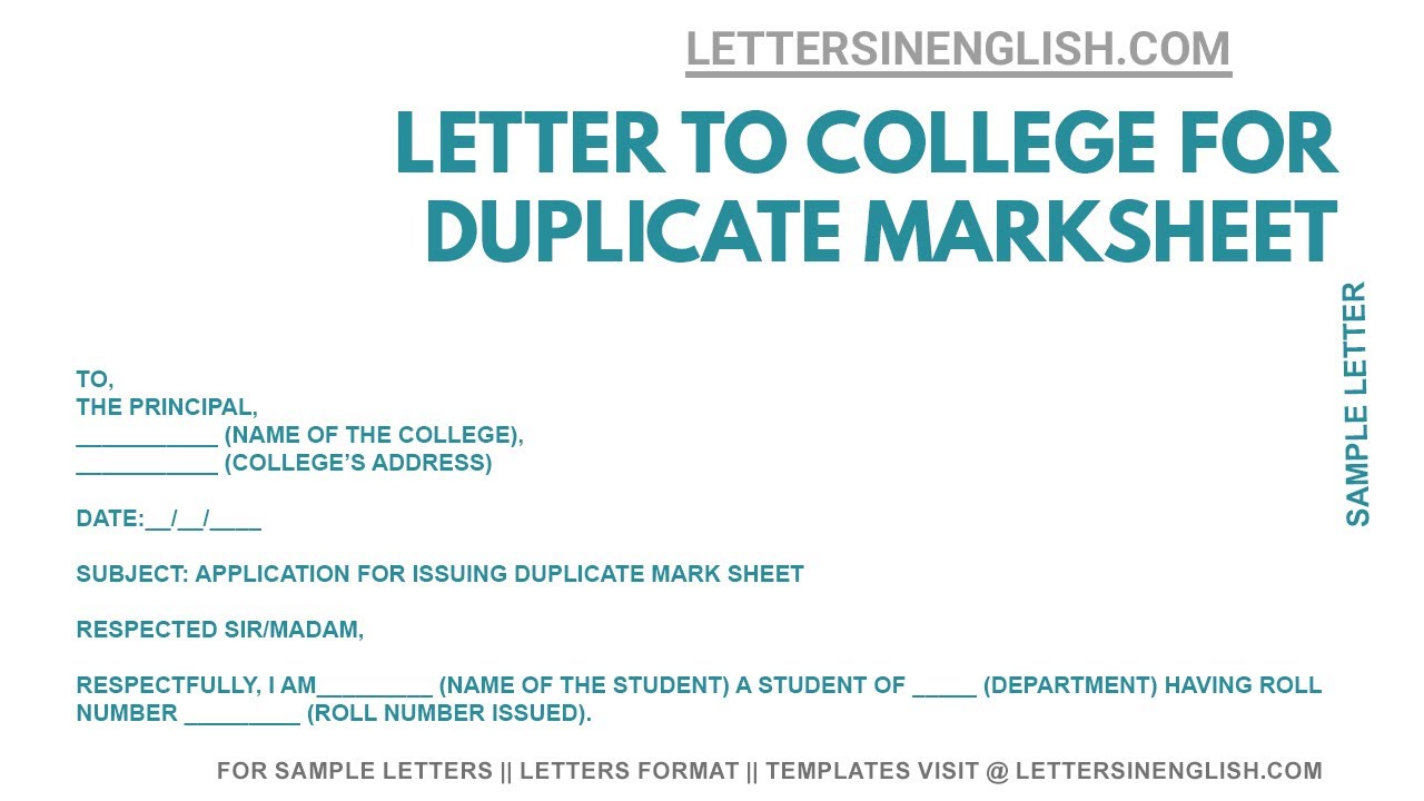 application letter for duplicate leaving certificate from college
