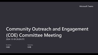 Community Outreach and Engagement (COE) Committee Meeting, October 9, 2024