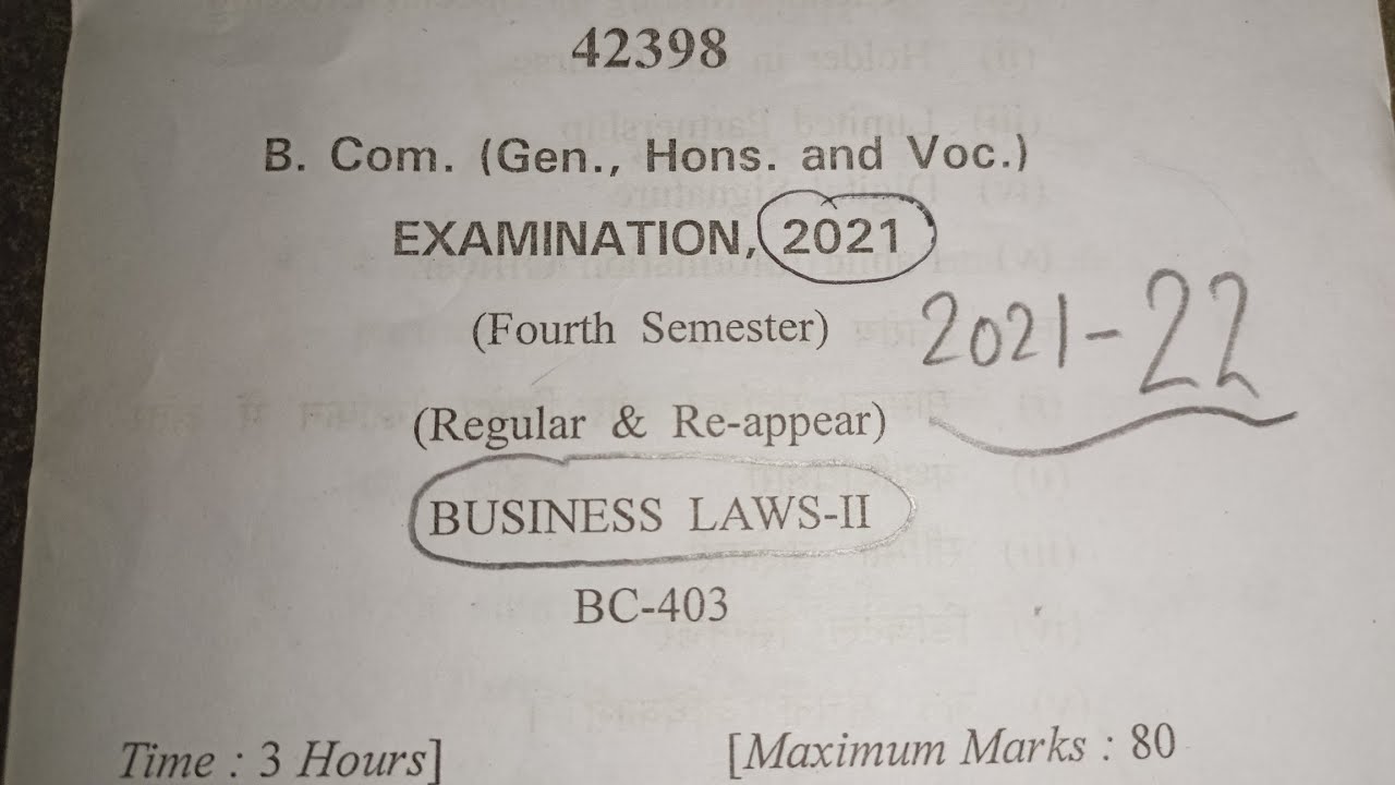 Business Law Question Paper. 4th Sem business law question paper