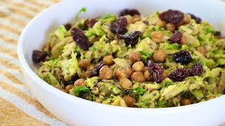 Shaved Brussels Sprout Salad With Crispy Chickpeas & Lemon Tahini Sauce
