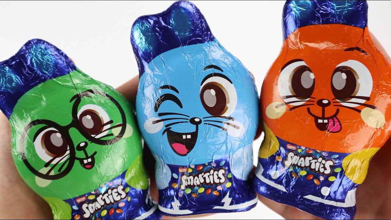 Smarties Bunny Cracking and Filling Chocolate Kitkat Bunny with m&m's ...