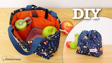DIY Waterproof Drawstring Lunch Bag 🍒 Pocket + Bottle Holder — Don’t buy it, make it!
