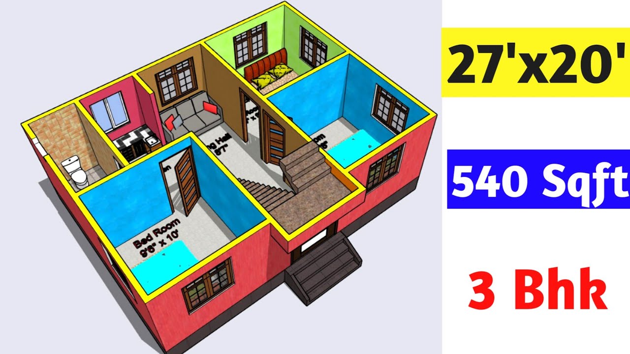 27 x 20 house plan || 27x 20 ghar ka naksha || 27 x 20  house design || 540 sqft