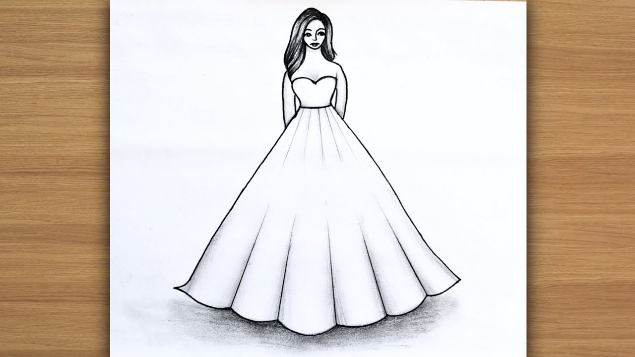 Easy Barbie Girl Drawing 💚/ How to draw girl wearing beautiful dress ️ ...