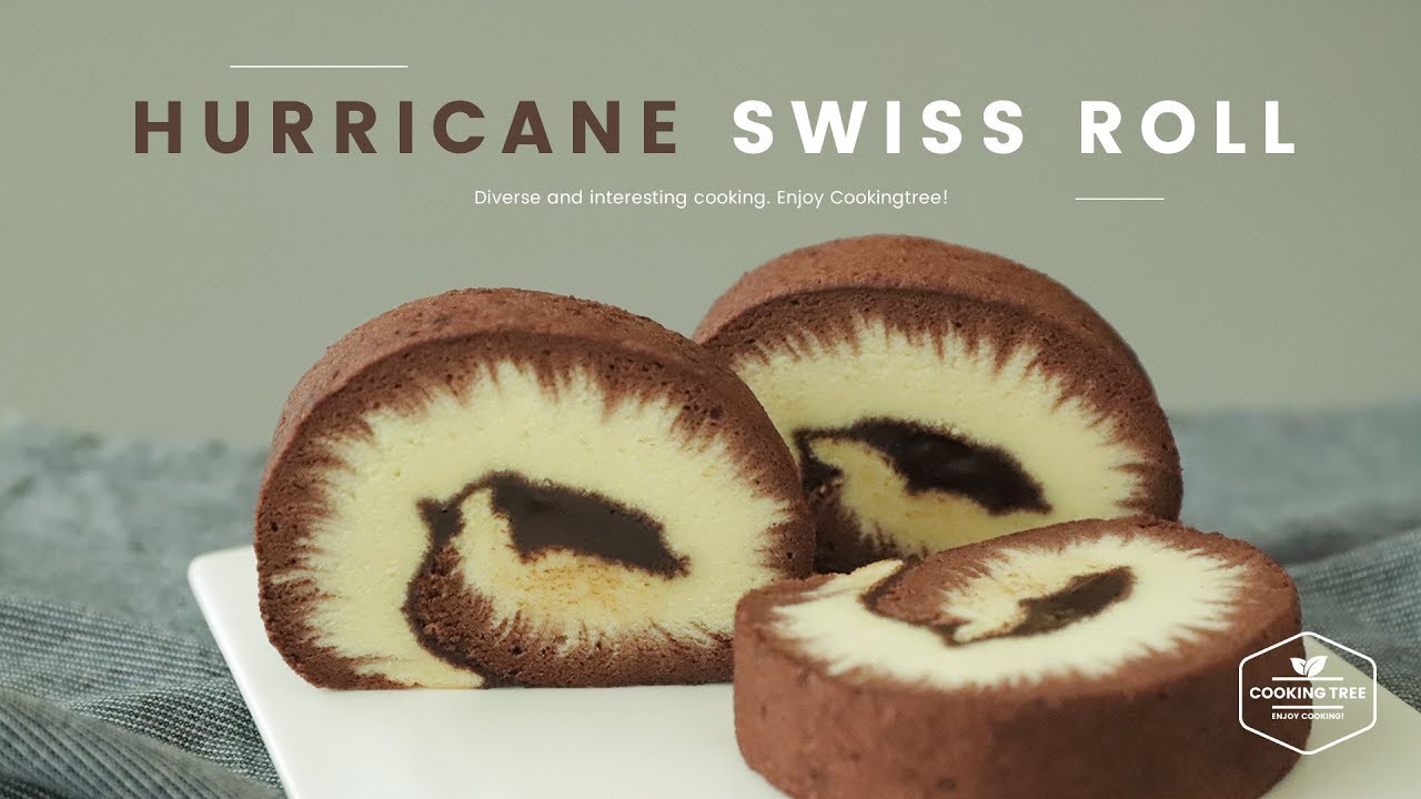⁣허리케인 스위스 롤케이크 만들기, 초콜릿 롤케이크 : Hurricane swiss roll, Chocolate roll cake-Cooking tree쿠킹트리*CookingASMR