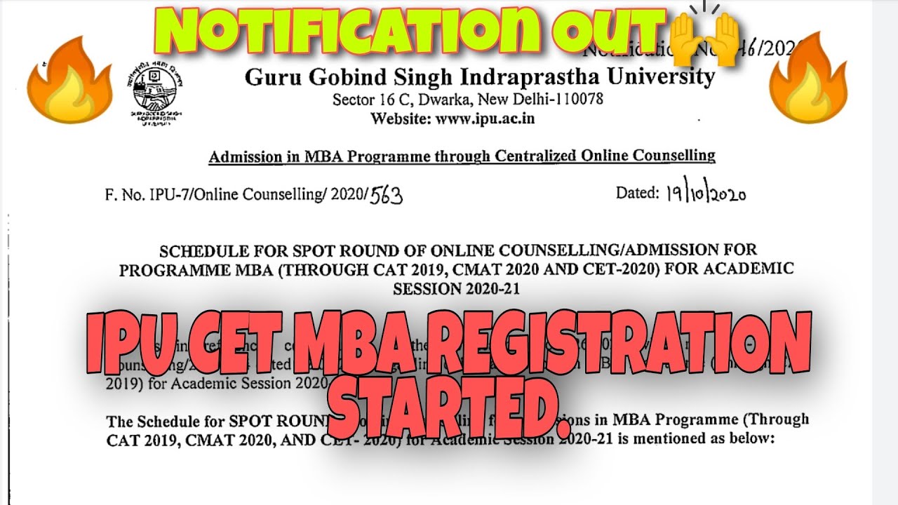 Mba Registration Ip University Registration Notice Mba Counselling Ipu Mba By Cet Cat Cmat Youtube