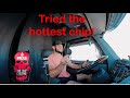 Tried the worlds hottest chip challenge while driving! (Carolina reaper + Sichuan heat)