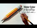 Watercolor stilllife painting  a pencil  stepbystep watercolor tutorial  hyperrealism