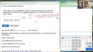 MAT 1240: Simple interest, calculate future value A given P, r, t (in months)