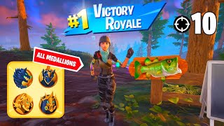 High Elimination Solo Win Gameplay | ALL MEDALLIONS | Fortnite Chapter 5 Season 2 Zero Builds