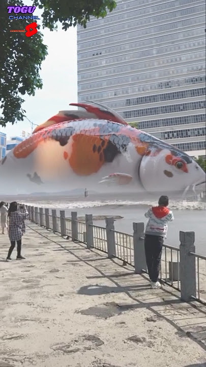 melihat ikan besar melayang di kota