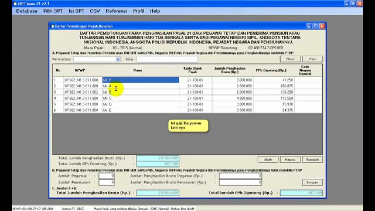 Cara Pengisian eSPT Masa PPh Pasal 21 YouTube