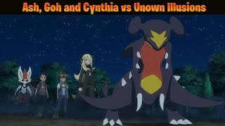 Ash, Goh and Cynthia vs Unown Illusions - Pokemon Master Journeys episode 83