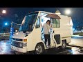 Rain Car Camping with Vintage Delivery Van