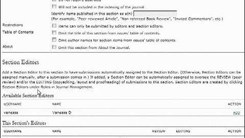 Journal Manager Options: Journal Sections in Open Journal Systems