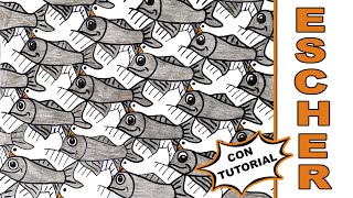 ✍🏻 Disegnare come ESCHER 🐟🦢🐟🦢 Stile e Opere di M.C. Escher + TUTORIAL #opticalart #illusioniottiche