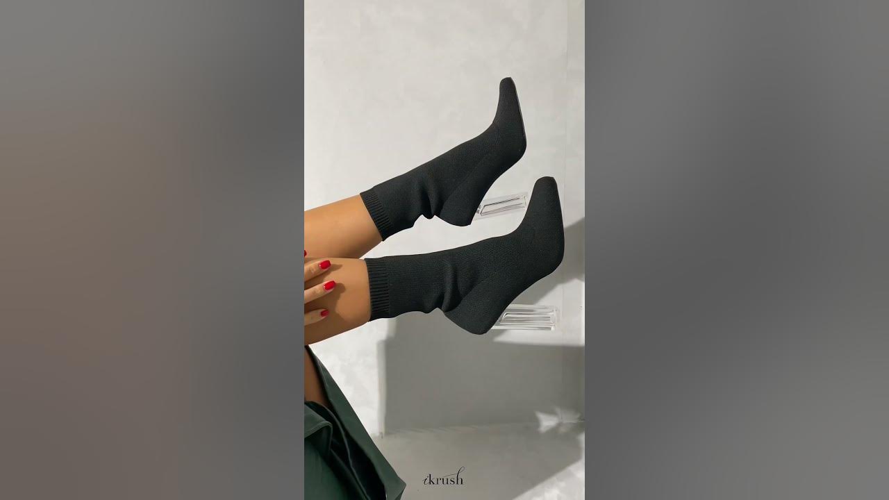 Footwear Finesse Selene Clear Chunky Heeled Sock Boots Impressions