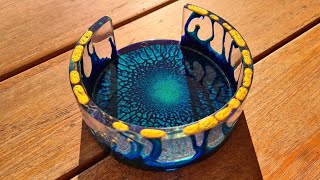 #1199 Incredible Crackle Dragon Scale Effect In This Resin Coaster And Holder Set