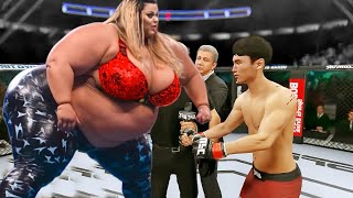 UFC 거대한 뚱뚱한 여자와 최두호가 세계 챔피언을 다투었다. 뚱뚱한 여자가 최두호의 머리를 다치게 했고, 최두호는 뚱뚱한 여자의 몸을 폭력적으로 다치게 했다.