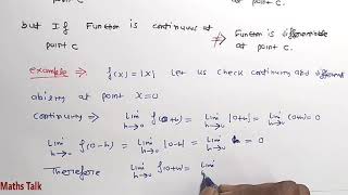 Every Diiferentiable  function is Continous but Converse is not True (Differentiation)