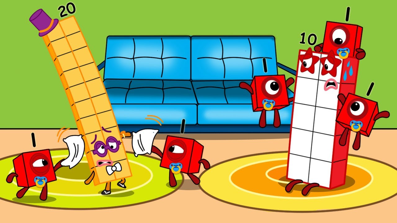 Oh No! NB 20 helps NB 10 Taking Care of Too Many Babies Numberblocks