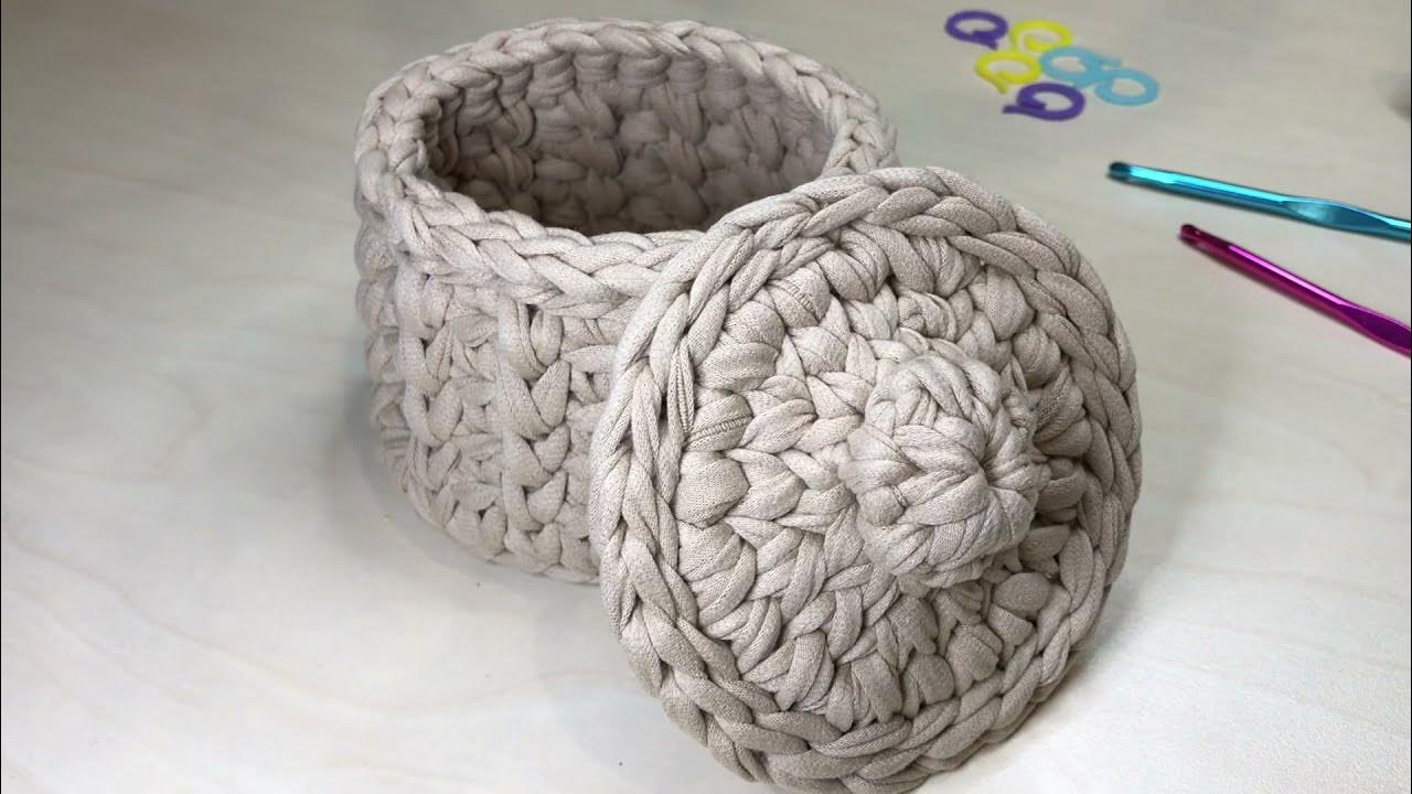 Крышка для корзинки из ленточной пряжи крючком - YouTube