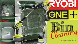 Cleaning BIN trash can with Ryobi telescopic scrubber and EZclean power washer 600psi pressure ASMR screenshot 1