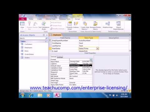 Microsoft Office Access Tutorial 2010 Field Properties Lesson 4.3 Employee Group Training