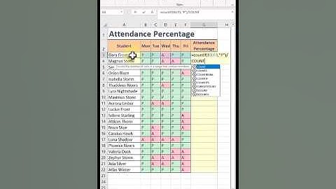 Calculate Attendance Percentage: COUNTIF Function in Excel #excelshorts #exceltips #excel