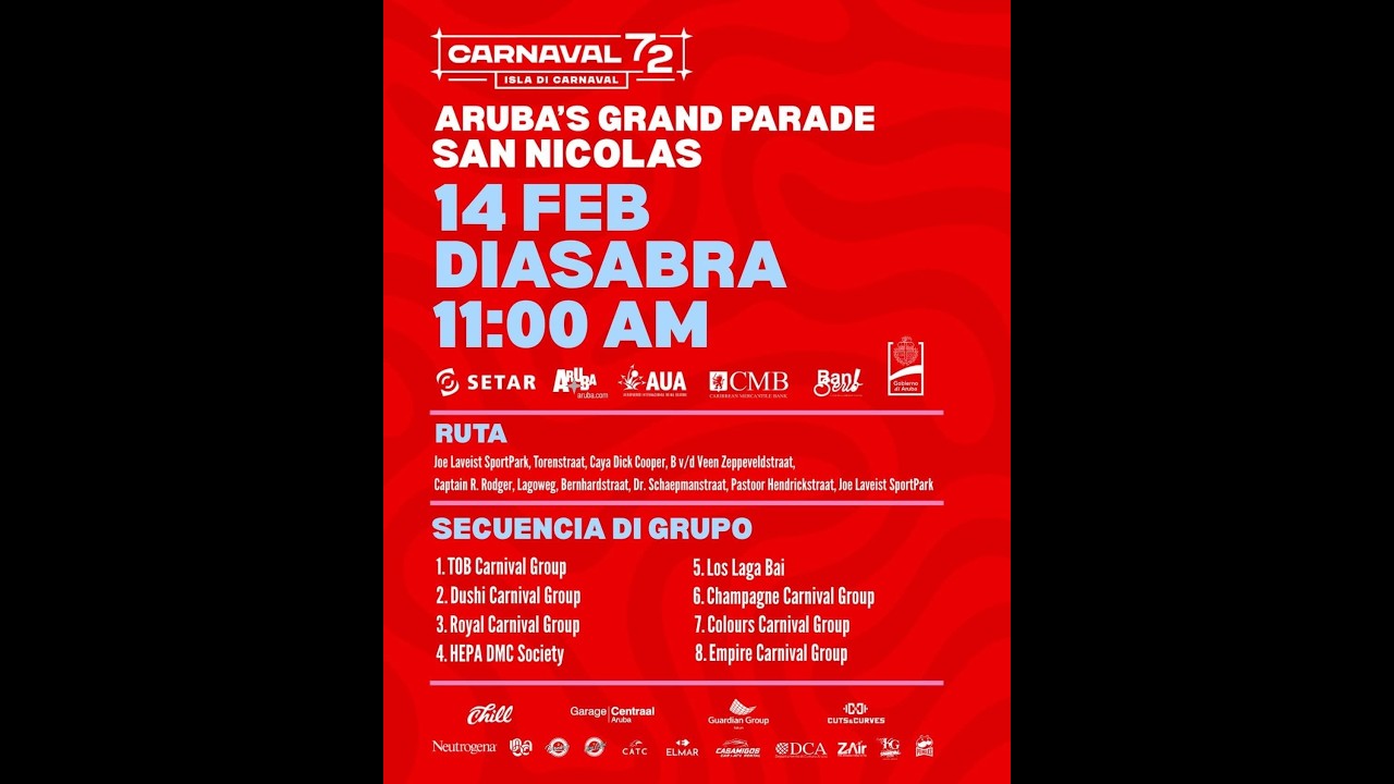 Aruba Carnival 72: Grand Parade San nicolas Saturday 14 February 2026