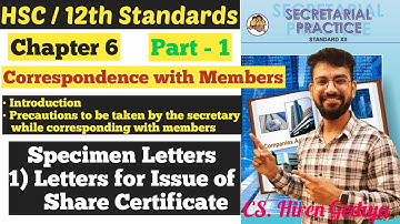 SP | Correspondence with Members | Chapter 6 | Specimen Letters | Issue Share Capital | Class 12th |