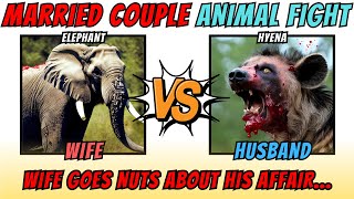 Elephant VS Hyena   Wife goes nuts about his affair    Married Couple Wild Animal Fight 2024