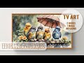 Family of feathers watercolor birds in rain screensaver 