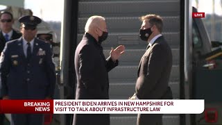 Raw video: President Biden arrives in New Hampshire via Air Force One