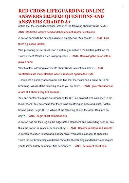 RED CROSS LIFEGUARDING ONLINE ANSWERS 2023 2025 QUESTIONS AND ANSWERS